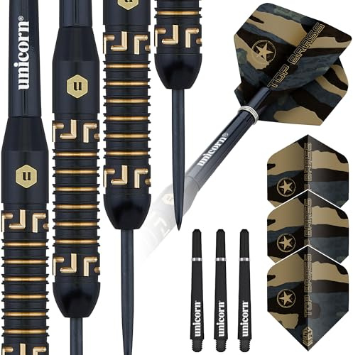 Unicorn Darts Set | Top Brass | Intricately Machined 100% Brass Barrels with Black & Golden Accents & Laser Etched U Logo | Steel Tip | 19 g, 20 g or 21 g