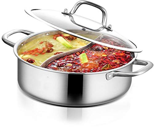 304 Edelstahl Dual Shabu Shabu, Hot Pot Elektroherde, Elektrische Keramikherde, Elektrische Hot Pot Wokpfanne, Mit Suppenkelle + Sieb, für Zuhause, Party, Familientreffen (32cm)