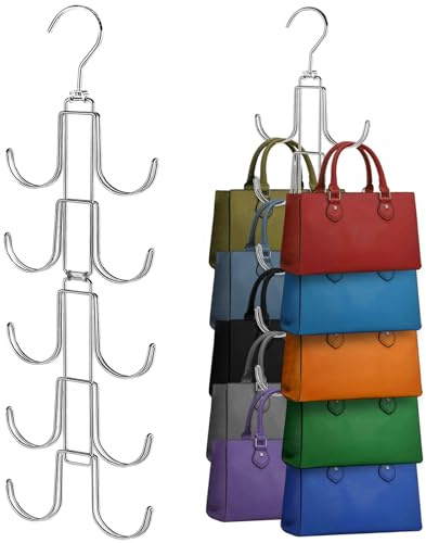 Purse Hanger for Closet, Collapsible Metal Purse Organizer with 20 Big Hooks(2 Pack), 360° Rotation for Better Organizer&Display, Foldable Bag Hangers Space Saving for Handbag, Belt, Scarve, Tie