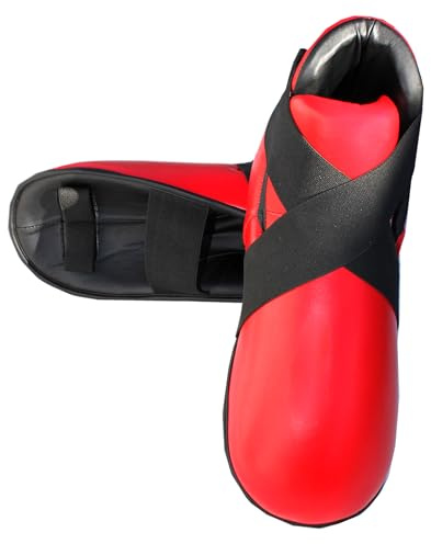 LISARO Fußschutz Fußschützer Kickboxen Kick-Boxen Safety, Kickschuhe, Boxschuhe, Halbkontaktstiefel Kickboxen Taekwondo Fußschutz ROT Gr. XS bis L (M)