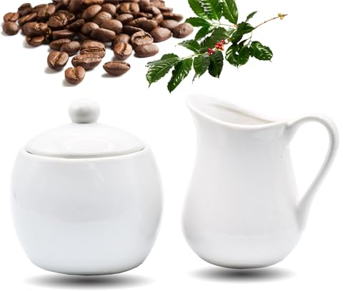 Milk and Sugar Set - Sugar Bowl with Lid and Milk Jug Set Made of White Porcelain - Milk and Sugar