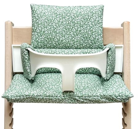 Blausberg Baby - Tripp Trapp Sitz-Kissen Set für Stokke Hochstuhl - 2-teilige Auflage/Polster/Sitzverkleinerer - Grün Weiße Blätter, Material Oeko-TEX Standard 100 Zertifiziert