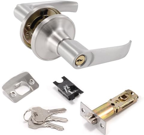 Silver Security Door Lock Set with Adjustable Latch and Privacy Handle, Bedroom Entrance/Exit Locks
