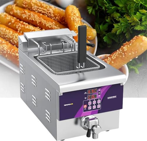 LFfwynog Freidora Comercial con Cesta, freidora de Gran Capacidad 3000W 12L, freidora de Aceite eléctrica de encimera de Acero Inoxidable con Control de Temperatura para Restaurante o Uso doméstico