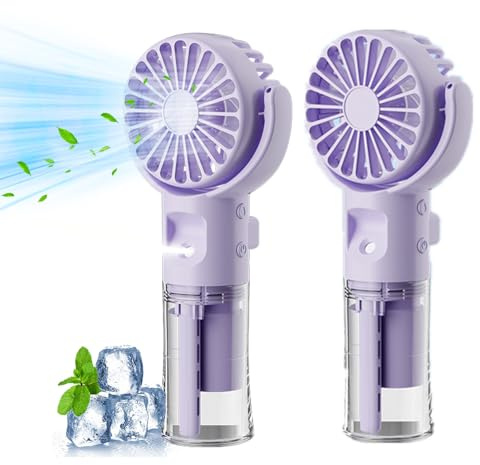 Xevinas Handventilator Mit Wasser | Tragbarer Handventilator USB Wiederaufladbar | Hand Fan Mit 4 Geschwindigkeiten | 800 MAh Powerbank Batteriebetrieben Max 12 Hrs Runtime Taschenventilator (lila*2)