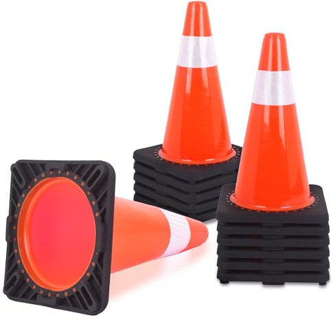 LCyindu 12 Pack Traffic Cones 18inch,Traffic Safety Cones with Weighted Base and Reflective Collar, PVC Traffic Cones for Parking Lot, Traffic Safety,Sport and Driving Training,Construction Events