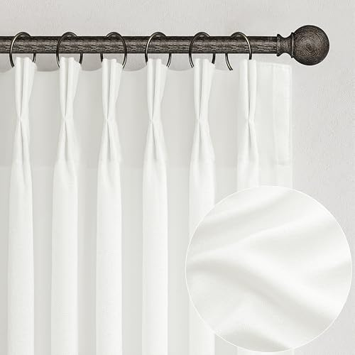 Cortinas Plisadas traslúcidas de Color Blanco sólido de 96 Pulgadas de Largo para Sala de Estar, Juego de 2 Paneles, Cortina Viral de Lino Grueso Neutro Que filtra la luz, privacidad para Comedor