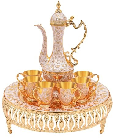 DJOAIUYF Set di tazze da caffè turco, vintage, 6 persone, 8 cucchiai, in lega di zinco, set da tè Gongfu, set da tè giapponese, 250 ml, set da tè completo (oro)