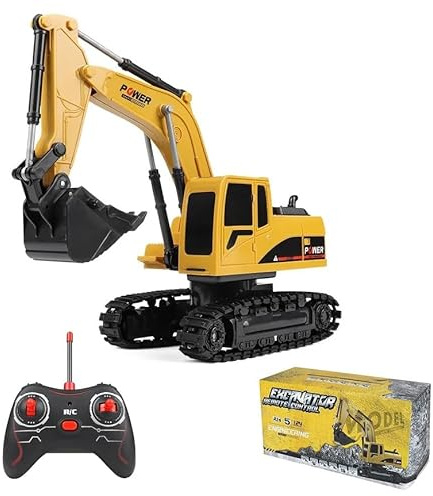 Teeggi Ferngesteuerter Bagger Spielzeug für ab 6-12 Jahren Junge und Kinder, 5 Kanal 2.4Ghz RC Bagger mit Licht und Soundeffekten