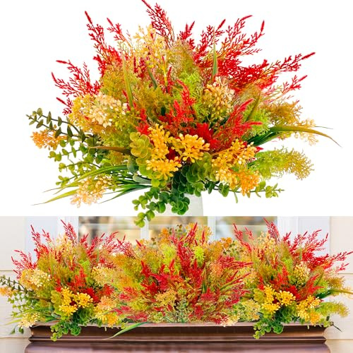 SHEPIN 6 Bündel Künstliche Herbststrauß Kunstblume Herbst, Künstlich Herbstblumen Pflanzen Herbst Deko Künstliche Blumen Balkonpflanzen Herbstzweige Gras für Draußen Innen Tisch Balkon