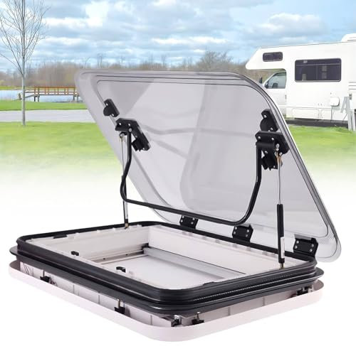 Aérateur de toit pour caravane, toit ouvrant pour camping-car, kit d'aération pour fenêtre de toit avec lumières LED, trappe d'aération universelle pour toit ouvrant de camping-car,70x50cm