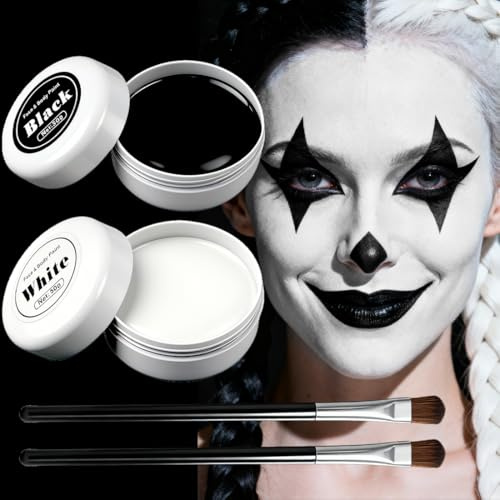 100g Maquillaje Halloween Blanco y Negro, Kit Maquillaje Halloween Profesional, Pinturas cara para Niños Adulto Halloween, Pinturas cara Carnaval Corporales para Teatral Fiesta Cosplay
