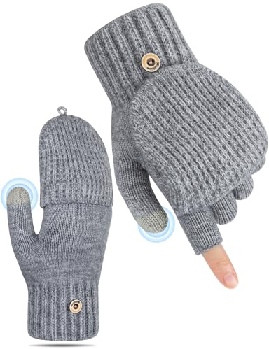 Kiiwah Mitaines Femme Hiver Chaude, Gants sans Doigts avec Couvercle Rabattable, Tricotées Gants et Moufles Femme, Mitaines Homme pour Ski Vélo Conduite Sport Outdoor