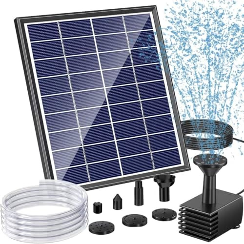 POPOSOAP Fuente solar exterior de 6 W, fuente solar para bebedero para pájaros con manguera de 1,5 m y 5 boquillas, fuente de agua solar DIY para jardín, estanques pequeños, acuarios