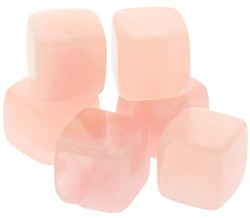LIGIGWASH Set 6 Cubetti di Ghiaccio Riutilizzabili in Quarzo Rosa per Whisky, Pietre Refrigeranti da 1,5-2 Cm per Bevande, Accessori Bar Decorativi per Casa, Bar e Hotel