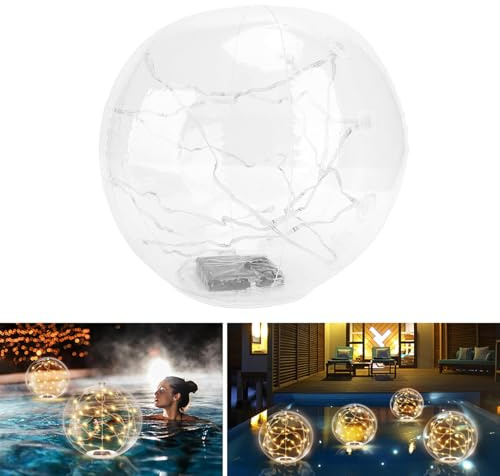 SUPYINI Solarbetriebene Schwimmende Poolleuchten, 2er-Set, Aufblasbare Glühkugeln, IP68 Wasserbeständig, Ideal für Garten und Außenbereich, Transparente Solarkugel-Lichterketten (Warme Farbe)