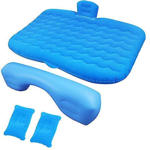 RiToEasysports Colchón de Aire para Automóvil, Cama Inflable Flocada, Almohadilla para Dormir de Viaje Plegable Portátil con Almohadas Laterales y Traseras, Diseño a Prueba de Fugas para Acampar,