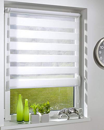 DecoProfi DR10040160 Duo-Doppelrollo mit Klemmträger/fix, Textil/System Breite 36 und 40 cm, weiß