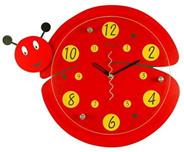 CAPRILO Reloj de Pared Decorativo Mariquita Decoración Infantil. 36 x 29 x 5 cm.
