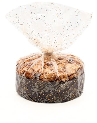 Italpak Sacchetti Trasparenti per Alimenti 'Dolceneve', Buste Panettone, Dolci, Torte, Regali, Sacchettini Natalizi, Polypropylene, Bianco/Oro, 35x50 cm, 50 unità