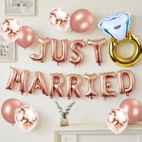 JeVenis Just Married Luftballons Just Married Banner Brautparty Party Luftballons Brautparty Party Dekoration Hochzeitsfeier Dekoration | Brautdusche Party Luftballons Brautdusche Party Dekoration
