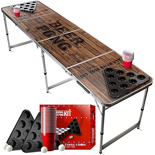 Beer Pong Original Cup® - Bierpong Tisch + 22 Becher + 2 Racks + 4 Bälle - Zusammenklappbarer, transportabler Tisch mit kratzfester, wasserdichter Beschichtung - Zugelassen Turniere -Trinkspiel