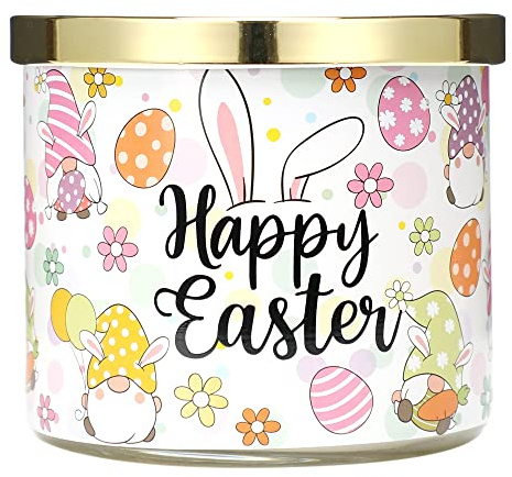 Easter Bunny Candles, Happy Easter Jasmine Scented Candle, 14 oz, 3 Wick Large Jar, Spring Bunny Candle Gifts for Women Men