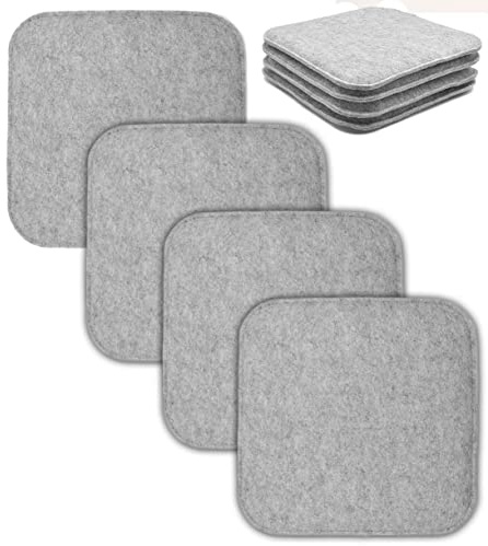 Stephans Möbelbörse 4X Filz Sitzkissen Gepolstert - Sitzauflage Stuhlkissen Stuhlpolster Sitzpolster Auflagen Filzkissen - Gemütliche Gartenkissen und Bierbankauflagen Hellgrau - Eckig 35x35cm