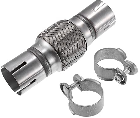 X AUTOHAUX 2x3.94x8 Exhaust Flexible Pipe with Welding Extension Pipe | Tubing, Universal, Exhaust Joint, Clamp Set, Stainless Steel, Silver Tone, Car Exhaust Flex Pipe, 1 Set, Weld In