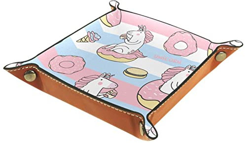 Valet Tray Desk Organizer,Donut cake Ice cream Unicorn,Leather Dresser Tray for Men and Women Key Jewelry Accessories