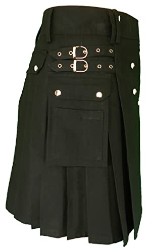 BaronHong Kilt scozzese da uomo tradizionale scozzese scozzese scozzese, Nero , 48/50 IT