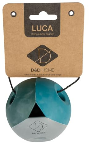 D&D Home, Luca Rosewood Hundespielzeug, 8 x 8 x 8 cm, Blau, magischer Ball, der die Sinne weckt, Robustes Spielzeug aus Gummi, mit Glöckchen, ideal für Blinde oder sehbehinderte Hunde