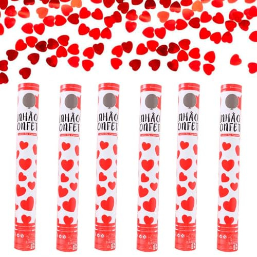 Acan Tradineur - Pack de 6 cañones de Confeti de Aire comprimido, Popper, Cracker de Confetti, cumpleaños, Bodas, Fiestas, Celebraciones (Corazones - 40 cm)