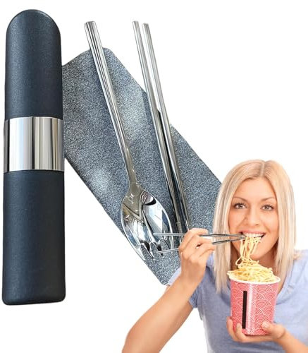 Reiseutensilien mit Etui, Campingbesteckset,Rostfreies Reiseutensilien-Set aus Edelstahl | Camping-Kochen, bequemes Besteck für Picknick, Schule, Zuhause