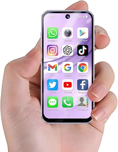 Hipipooo 4G mini smartphone, dubbel SIM, 3,9 tums skärm, 2,0 + 5,0 MP dubbelkamera, 1950 mAh batteri, Android 12 minitelefon för barn (3 GB + 32 GB, lila)