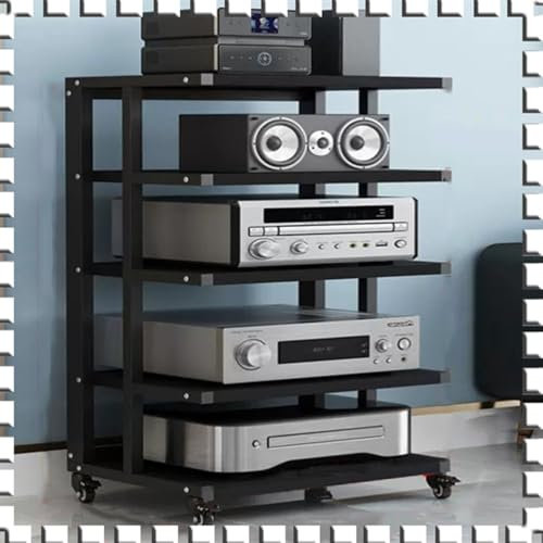 FUYAO Audio Stand HiFi Rack AV Cabinet Media Stand + Brake Wheel, 4/5/6Tier Stereo Rack Corner Rack, Open Audio Cabinet Tower for Home Audio Video Components