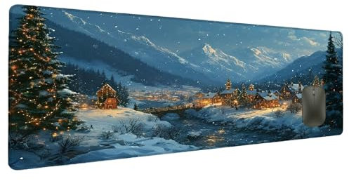 Mauspad XXL 900x400mm Landschaft Mousepad Groß Schreibtischunterlage Schnee, Gaming Mauspad Gadgets Schreibtisch Zubehör, Wasserdicht Mouse Pad rutschfeste Vernähte Kanten Verbessert Präzision V-3