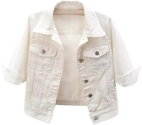 Sommarjackor för kvinnor Storbritannien sommarkoftor långa damer casual jeansjacka plus size canvasjacka överdimensionerad cardigan jacka, Vitt, S