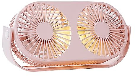DIYEAH Ventilador De Doble Cabezal Abs Led Mini Ventilador De Escritorio Para Casa y Oficina Batería De Color Rosa