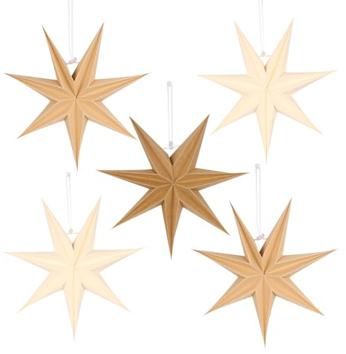 BestoFun Lot de 5 étoiles en papier de Noël Brun 30 cm Khaki 7 branches Étoiles en papier à plier à suspendre Beige Décoration de Noël pour décoration de table Décoration de Noël pour la chambre
