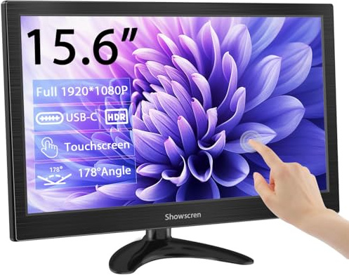 Showscren Schermo PC Touch Screen 15.6 Pollici Touch Monitor Portatile IPS HDR 1920x1080 60Hz HDMI/USB C Portatile Monitor con Altoparlanti per Laptop/PS4-5/Switch, Compatibile VESA