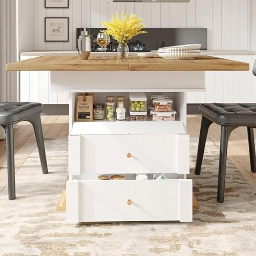 LORISMAI Esstisch Teleskoptisch,Ausziehbarer,klappbarer Küchentisch für 4-6 Personen,platzsparender Küchentisch,für Küche und Wohnzimmer,Esszimmermöbel,Holzfarbe+weiß,110-140x80x75cm