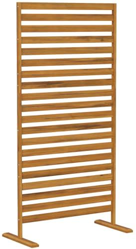 Outsunny Sichtschutz aus Holz 80 x 170 cm Raumteiler mit Standfuß Lamellen, freistehender Raumtrenner für Außenbereich, dekorative Trennwand Außentrennwand für Garten Balkon Terrasse Rasen Braun