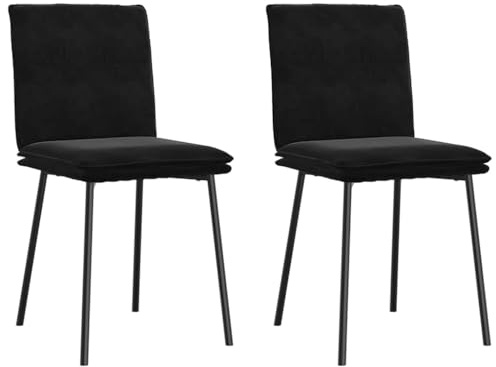 RuiNingRN 2 Pcs Black Velvet Dining Chairs Ergonomic Padded Metal Plywood Frame 45 x 54 x 83 cm Kitchen Living Room Office Modern Set