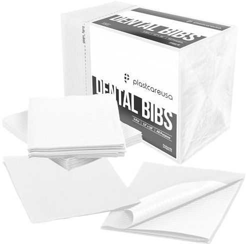 PlastCare USA Disposable Dental Bibs 13x18 - 3 Ply Waterproof Tattoo Bib Sheet for Patients - Dentist or Medical Tray Cover and Nail Table Cover Supplies, White