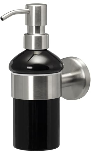 bremermann Bad-Serie Piazza - Seifenspender inkl. Wandhalterung, 200 ml Fassungsvermögen - nachfüllbarer Flüssigseifenspender, Soap Dispenser aus schwarzer Keramik und Edelstahl, matt