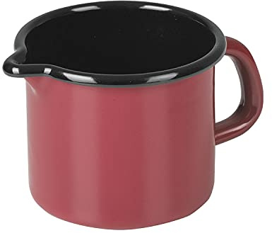 Riess, 0038-020, Schnabeltopf ø 9cm, COLOR ROT, Rot, Emaille, Vol. (rec.): 0,5 Liter, Made in Österreich, LBH: 14,6x10,2x8,5cm, 0,250kg, Kanne mit Henkel, Deckel, Induktionskocher kompatibel