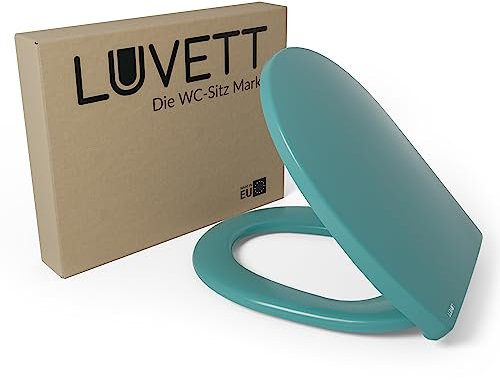 LUVETT® WC-Sitz mit Absenkautomatik C100 oval universell, Toilettendeckel mit 3 Edelstahl Montagelösungen, Klodeckel abnehmbar, Farbe:Calypso Türkis
