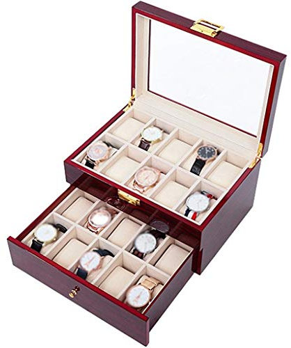 Uhrenbox Uhrenkoffer Uhrenkasten Uhrenbox Herren Valet Kommode 20-Fach Massivholz Uhrenbox Organizer Case Glasabdeckung Armband Kissenbezug Geburtstagsgeschenk Partygeschenk
