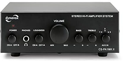 Dynavox CS-PA1 MK II Mini Stereo-Verstärker, Klangregelung für Bass und Hochton, 3,5 mm Klinken-Anschluss für Kopfhörer, schwarz